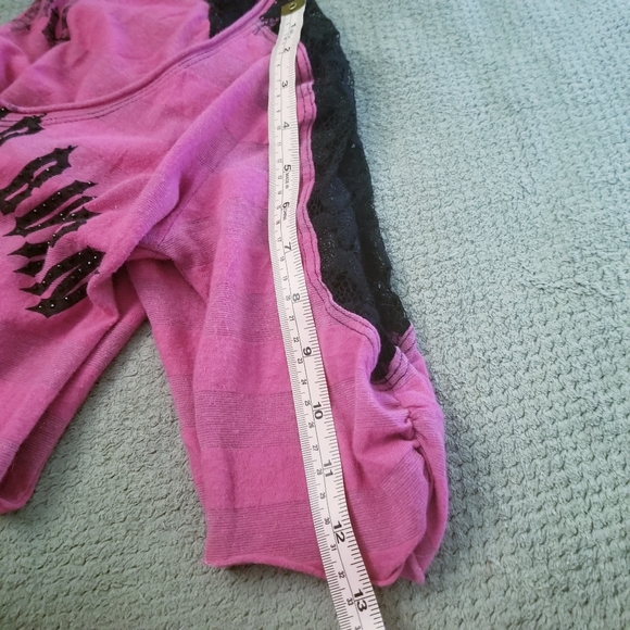 Crash and Burn Pink Top with black rhinestones Size S - Picture 7 of 12